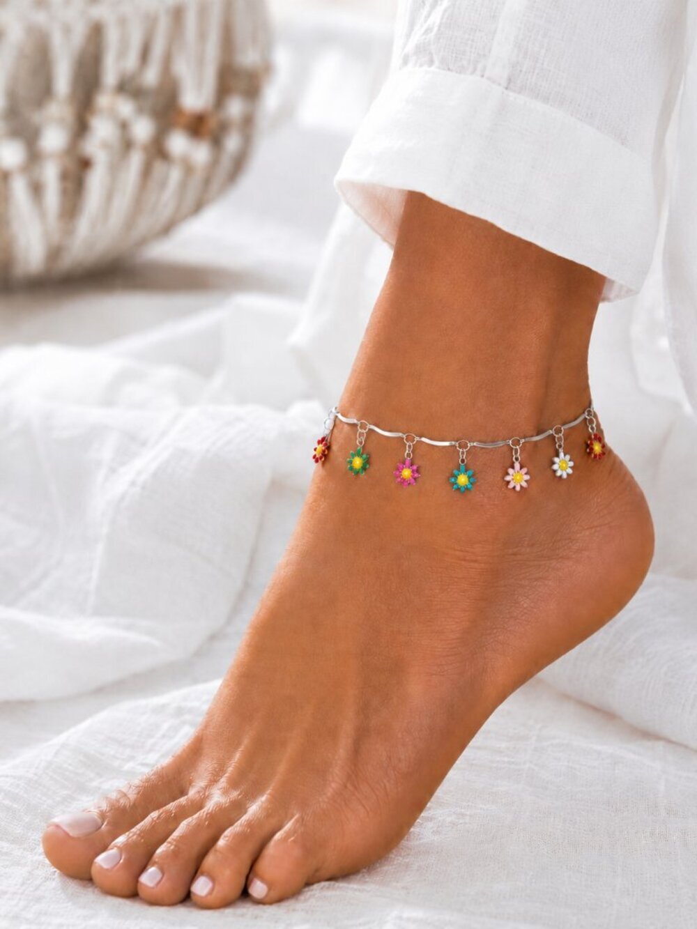 Colourful Daisy Anklet Stainless Steel